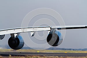 Commercial jet airliner wing with two engines