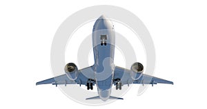 Commercial jet plane. 3D render. Bottom front view