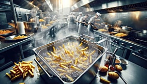 Commercial Kitchen Frying French Fries