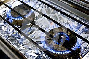 Commercial kitchen gas burners photo