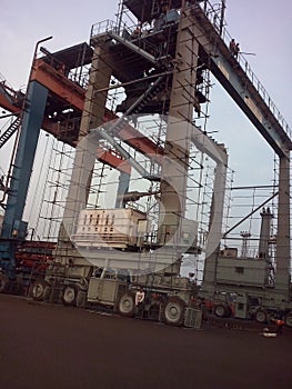 Commercial Large Crane in dockyard area.