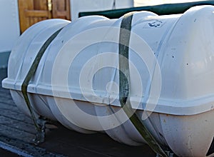 Commercial liferaft on the deck