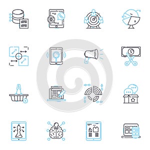 Commercial message linear icons set. Promotion, Advertisements, Marketing, Pitch, Offer, Sales, Campaign line vector and