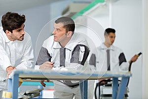 commercial painters having conversation