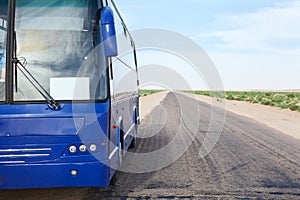 Commercial passenger blue bus