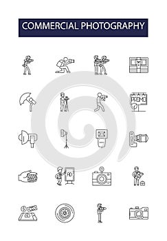 Commercial photography line vector icons and signs. Photography, Product, Studio, Food, Corporate, Image, Advertising