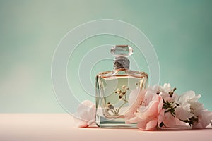 Commercial photography of perfume bottle. Generate Ai photo