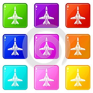 Commercial plane icons set 9 color collection