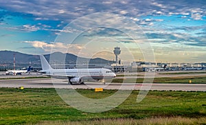 Commercial plane on the runway