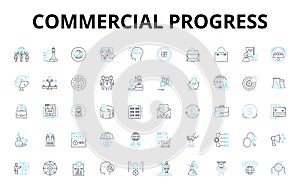 Commercial progress linear icons set. Advancement, Efficiency, Innovation, Growth, Expansion, Development, Success