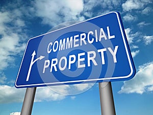 Commercial Real Estate Sign Represents Property Leasing Or Realestate Investment - 3d Illustration photo