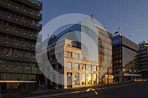 Commercial road and modern buildings in Piraeus city , Greece