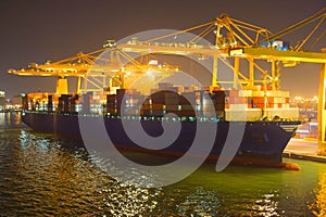 Commercial sea port at night