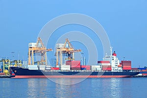 Commercial ship and container on port use for import ,export and