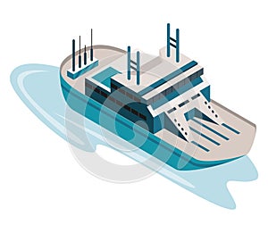 Commercial ship isometric icon. Water transport. 3d sea marine business shipment, shipping freight ocean transportation