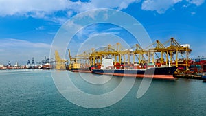 Commercial shipping port and Container ship in import export and business cargo logistic, International transportation ocean