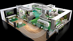 Commercial stand in an exhibition hall or a large professional salon ready to receive brands and advertisements