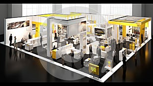 Commercial stand in an exhibition hall or a large professional salon ready to receive brands and advertisements