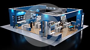 Commercial stand in an exhibition hall or a large professional salon ready to receive brands and advertisements