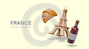 Commercial template with gastronomic and architectural symbols of France photo