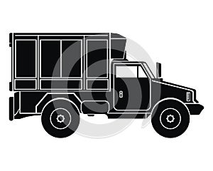 Commercial truck silhouette. Black icon. Transportation, delivery symbols, pictogram