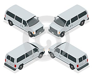 Commercial van icons set isolated on a white background. Flat 3d isometric illustration. For infographics and design