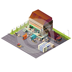 Commercial warehouse building isometric vector