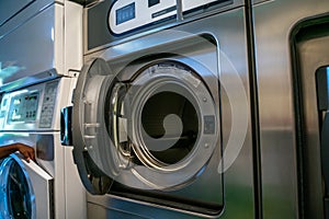 Commercial washer at a communal self-service laundromat