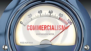 Commercialism and Shopaholism Meter that is hitting a full scale, showing a very high level of commercialism photo