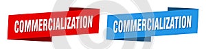Commercialization banner. commercialization ribbon label sign set