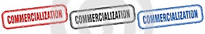 commercialization square isolated sign set. commercialization stamp.