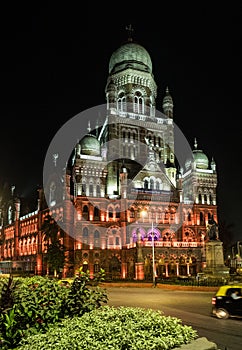 Commissioner BMC Building in Mumbai at night. photo