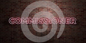 COMMISSIONER - fluorescent Neon tube Sign on brickwork - Front view - 3D rendered royalty free stock picture