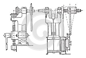 Commissioning of the steam train machine, vintage engraving photo