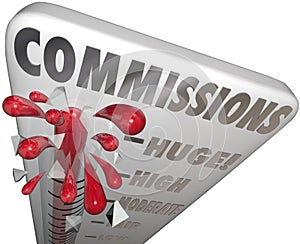 Commissions Word Thermometer Measure Money Earned Sales