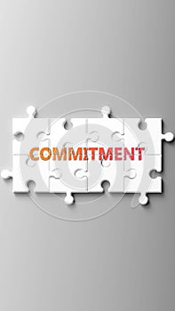 Commitment complex like a puzzle - pictured as word commitment on a puzzle pieces