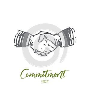 Commitment, hand, deal, business, partnership concept. Hand drawn isolated vector.
