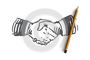 Commitment, hand, deal, business, partnership concept. Hand drawn isolated vector.