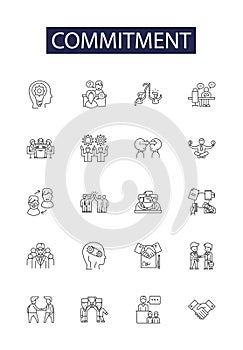 Commitment line vector icons and signs. Adherence, Obligation, Loyalty, Conviction, Assurance, Steadfastness, Fidelity