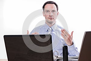 Committed employee giving stock market buy sign photo