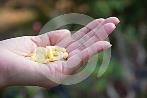 Committing suicide by overdosing on medication. Close up of over