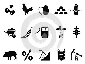 Commodities trading market icons set
