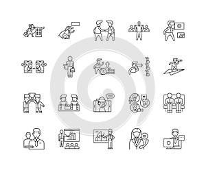 Commodity brokerage service line icons, signs, vector set, outline illustration concept