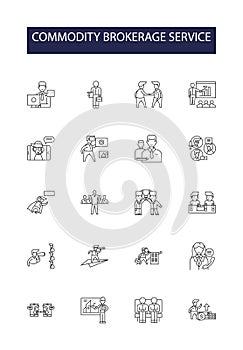Commodity brokerage service line vector icons and signs. Brokerage, Service, Trading, Investment, Futures, Clearing