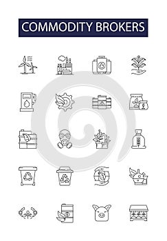 Commodity brokers line vector icons and signs. Brokers, Trading, Agents, Dealers, Futures, Exchange, Investors