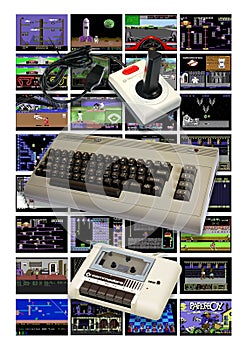 Commodore 64 Home Computer with games background