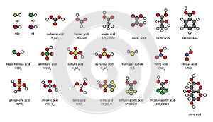 Common acids, 2D chemical structures.