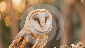 common barn owl ( Tyto albahead ) close up sitting