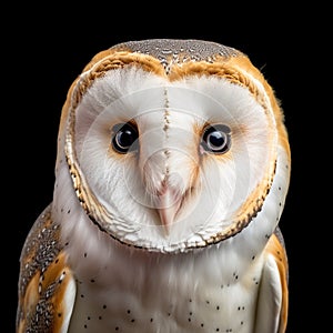 common barn owl ( Tyto albahead ) head close up. generative ai