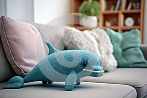 A Common Bottlenosed Dolphin Toy On The Couch. Generative AI